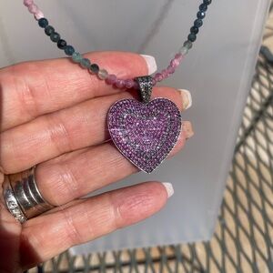 Pink Heart Pendant Tourmaline  Necklace